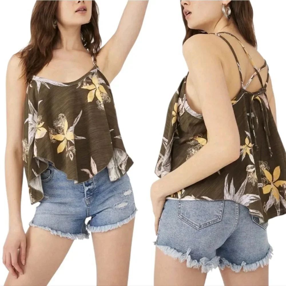 We The Free Floral Swing Tank Top Army Combo Women's Strappy Cotton